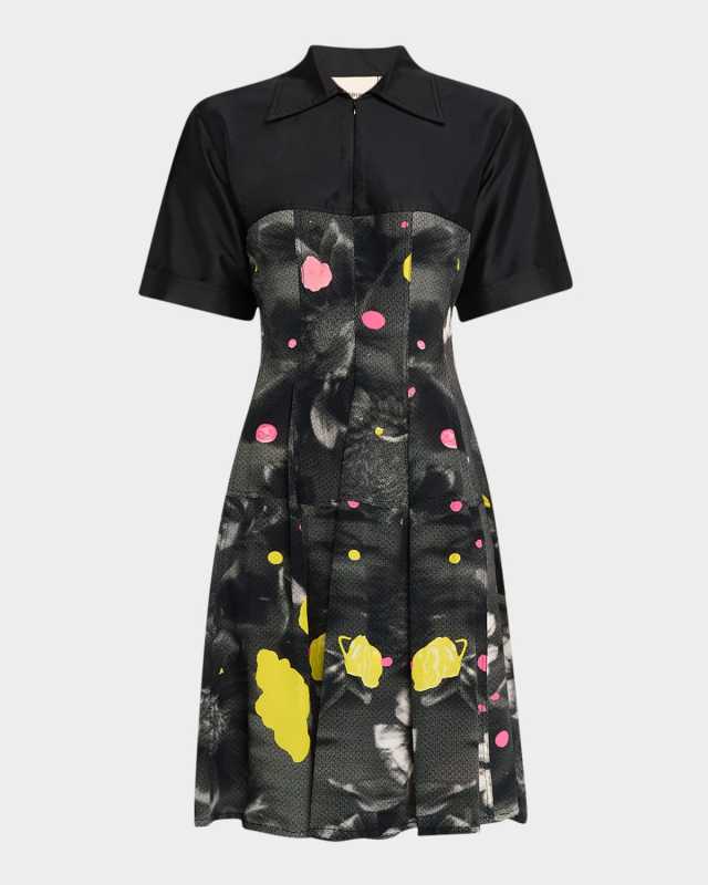 Greenwich Pleated Floral-Print Shirtdress